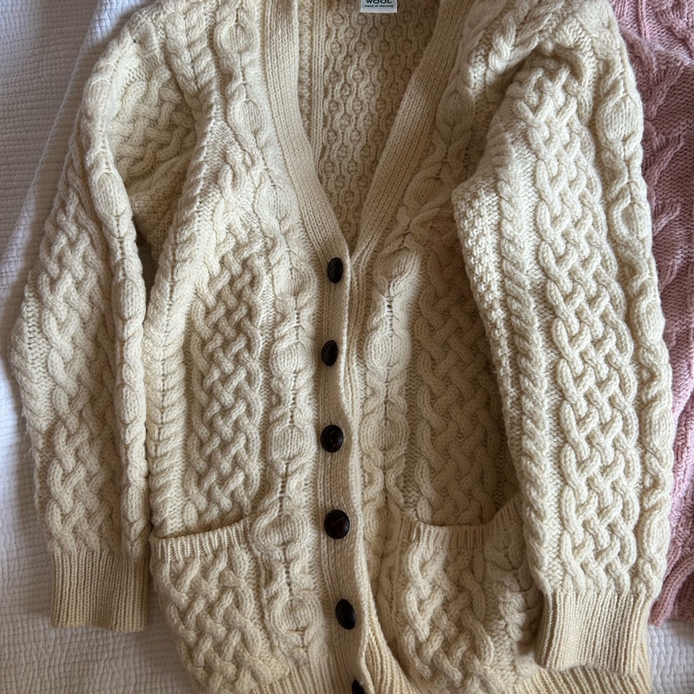 BUNDLE Aran Crafts 100% wool sweaters - Cream, Pink, and Brown Pierre Cardin - Picture 4 of 7